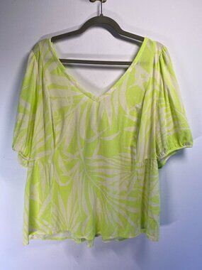 Torrid Womens Plus Size 2 Tropical Print V-Neck Blouse With Tie Back 2x